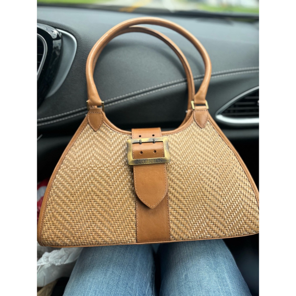 Z Collection Handbags - Z Collection Brown Woven Leather Trimmed Shoulder Bag
